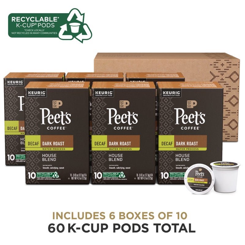 Peet's Coffee, Dark Roast Decaf Keurig K-Cup Pods - Decaf House Blend 60 Count (6 Boxes of 10 K-Cup Pods) - Image 2